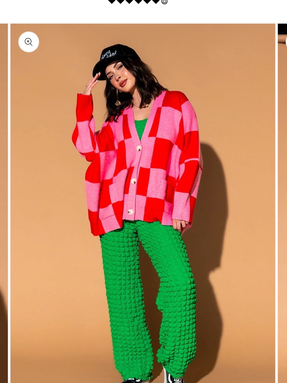 Love You Oversized Checkerboard Cardigan in Red + Pink